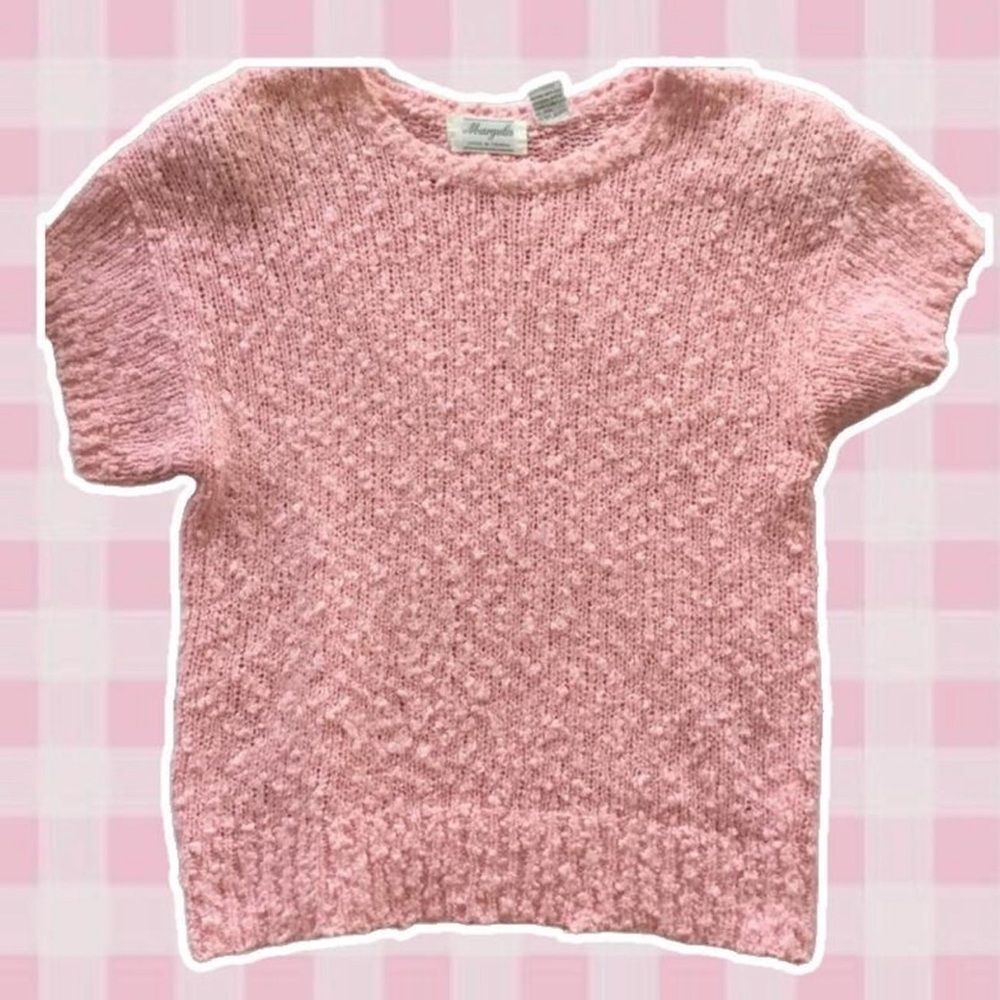 Vintage Pink Preppy Feminine Casual Retro Bubble Knit‎ Collared Sweater L
